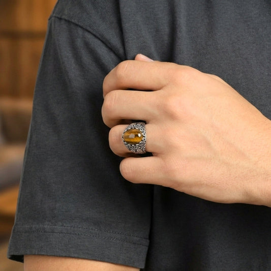 THE MEN THING Rings Royal Series - OBSIDIAN MIRAGE MULTICOLOR STONES - Pure Stainless Steel Men’s Steel-Plated Ring – Statement Luxury Jewelry (Size :16-17-18-21-22-26-27)