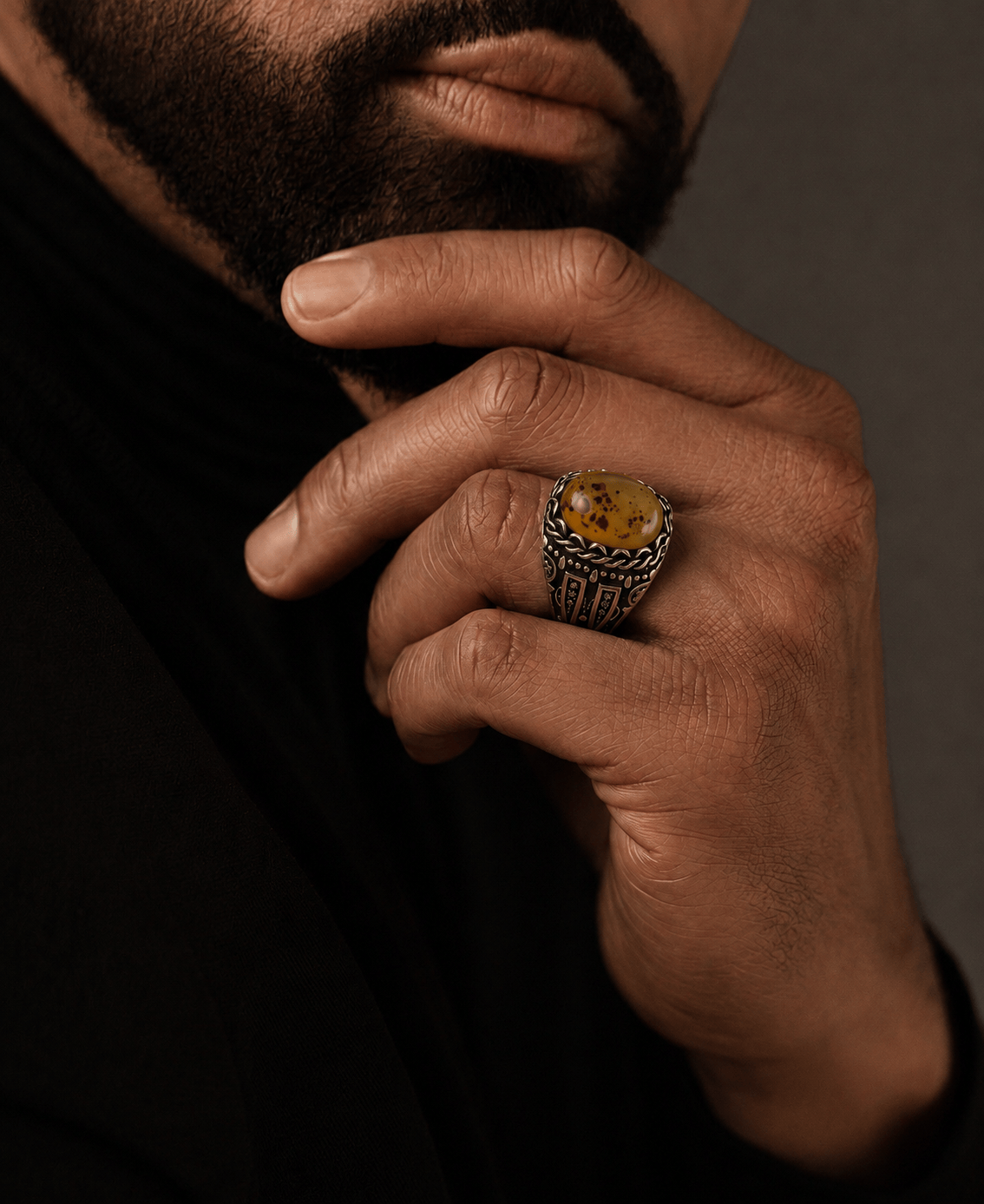 THE MEN THING Rings Royal Series - OBSIDIAN MIRAGE MULTICOLOR STONES - Pure Stainless Steel Men’s Steel-Plated Ring – Statement Luxury Jewelry (Size :16-17-18-21-22-26-27)
