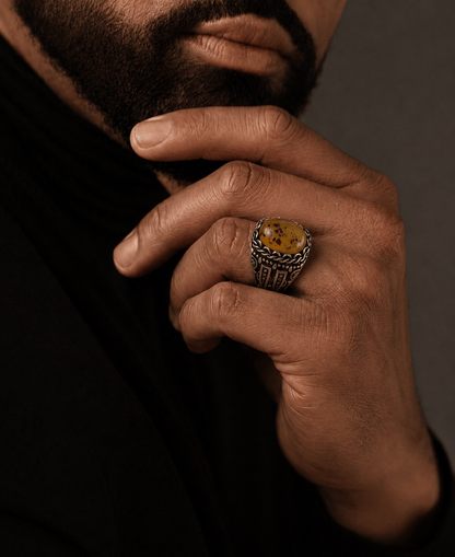 THE MEN THING Rings Royal Series - OBSIDIAN MIRAGE MULTICOLOR STONES - Pure Stainless Steel Men’s Steel-Plated Ring – Statement Luxury Jewelry (Size :16-17-18-21-22-26-27)