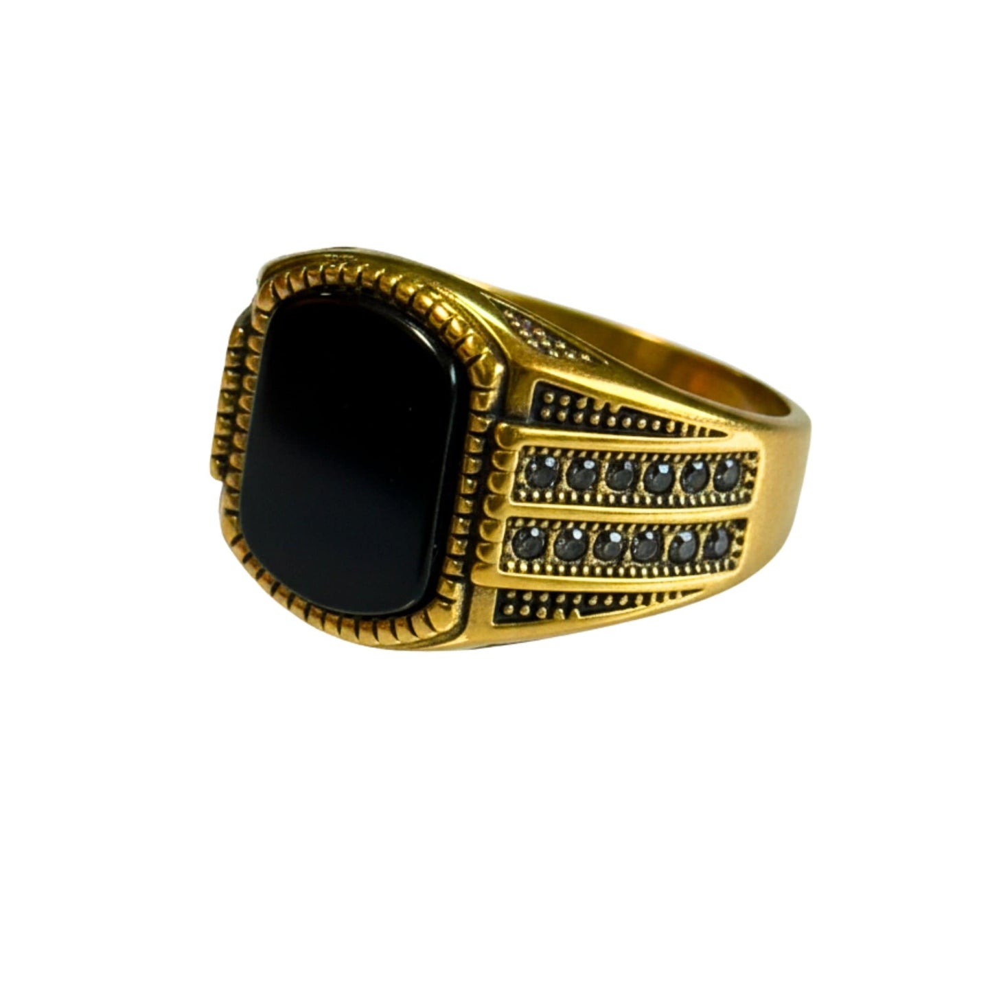 THE MEN THING Rings Royal Series - Obsidian Sovereign Signet Ring - Pure Stainless Steel Men’s Gold-Plated Ring – Statement Luxury Jewelry (Size : 16-19-22-26)