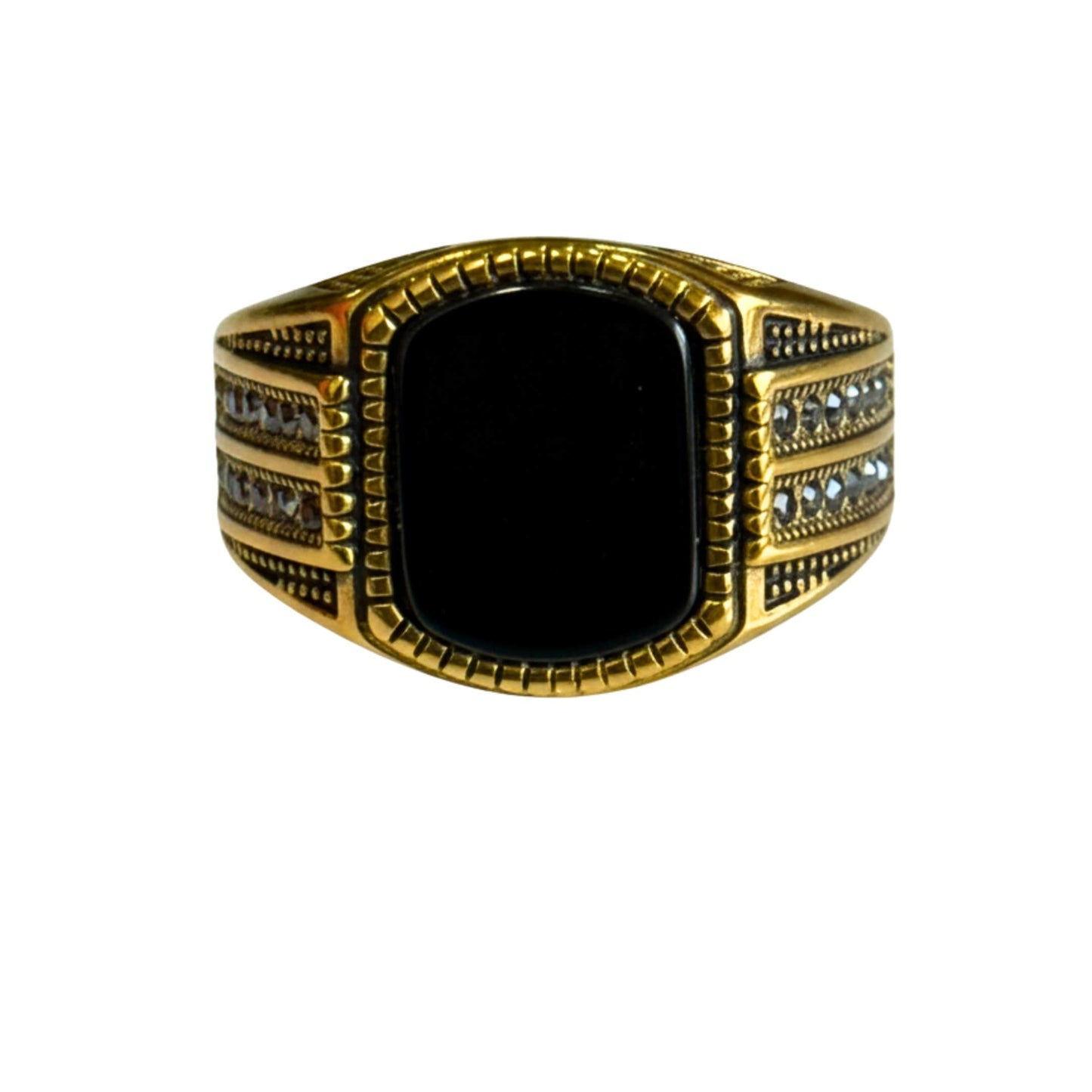 THE MEN THING Rings Royal Series - Obsidian Sovereign Signet Ring - Pure Stainless Steel Men’s Gold-Plated Ring – Statement Luxury Jewelry (Size : 16-19-22-26)