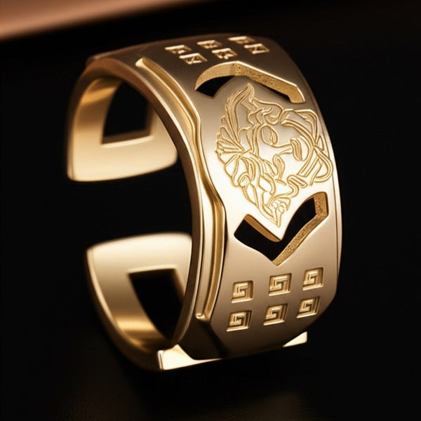 Royal Series - ORBIT BAND RING - Pure Stainless Steel Men’s Gold-Plated Ring – Statement Luxury Jewelry (Size : 15-18-21-23)