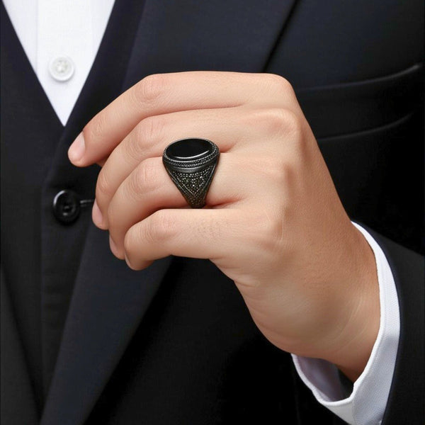 Royal Series - OSIRIS FANG RING - Pure Stainless Steel Men’s Black-Plated Ring – Statement Luxury Jewelry (Size : 19-22-24)