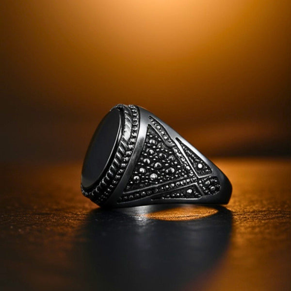 Royal Series - OSIRIS FANG RING - Pure Stainless Steel Men’s Black-Plated Ring – Statement Luxury Jewelry (Size : 19-22-24)