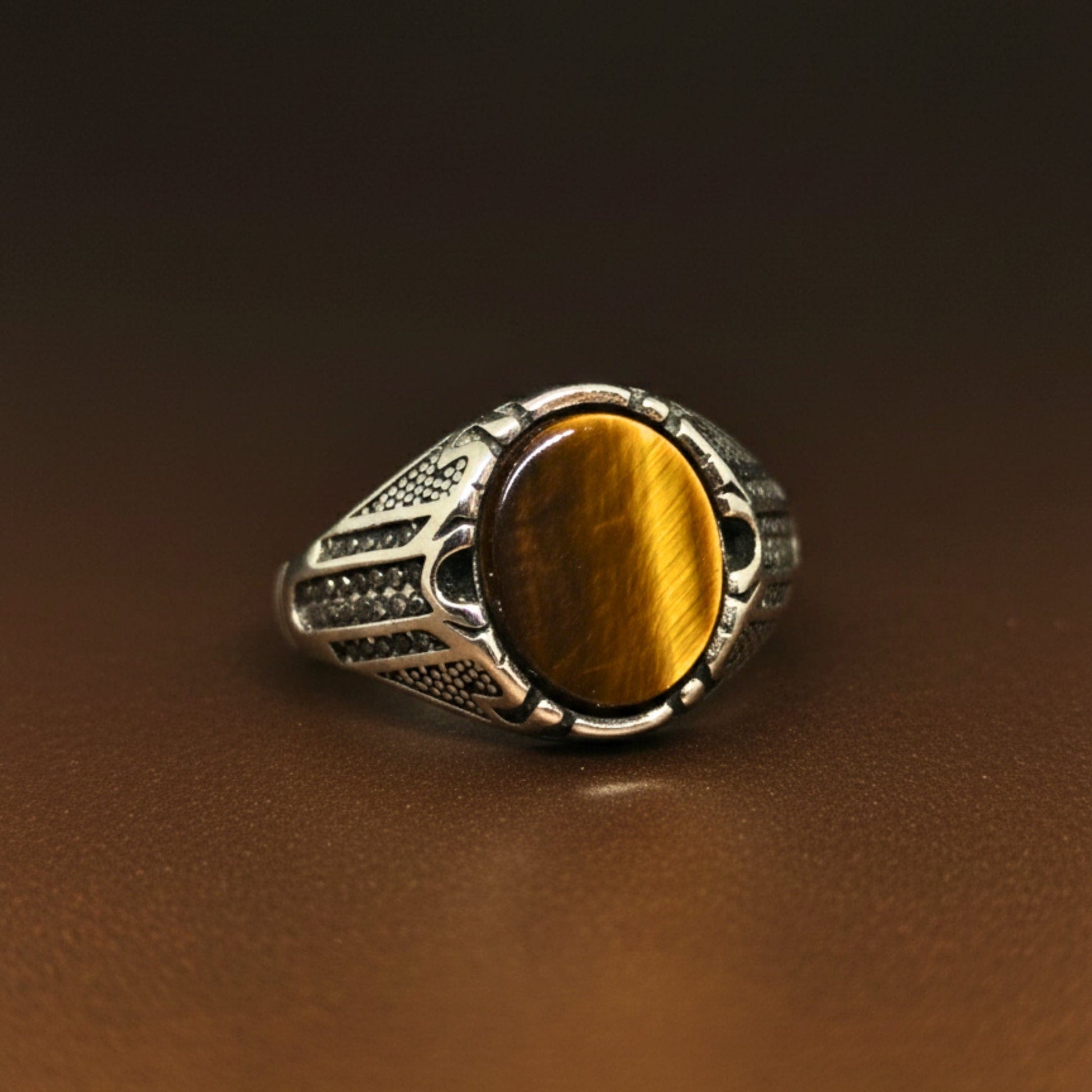 THE MEN THING Rings Royal Series - OVAL TIGER EYE - Pure Stainless Steel Men’s Steel-Plated Ring – Statement Luxury Jewelry (Size :15-16-17-19-21-22-25-26-27)