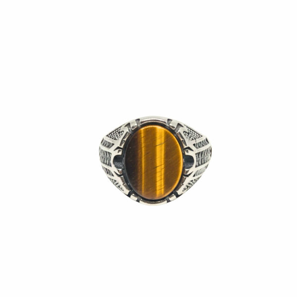 Royal Series - OVAL TIGER EYE - Pure Stainless Steel Men’s Steel-Plated Ring – Statement Luxury Jewelry (Size :15-16-17-19-21-22-25-26-27)