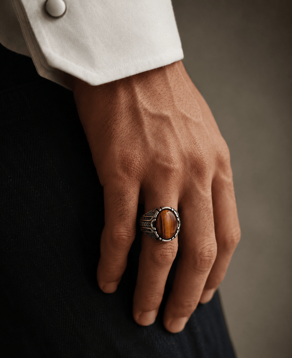 Royal Series - OVAL TIGER EYE - Pure Stainless Steel Men’s Steel-Plated Ring – Statement Luxury Jewelry (Size :15-16-17-19-21-22-25-26-27)