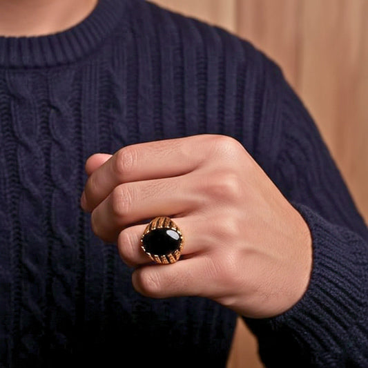 THE MEN THING Rings Royal Series - PRIME CREST RING - Pure Stainless Steel Men’s Gold-Plated Ring – Statement Luxury Jewelry (Size : 16-19-22-24-26)