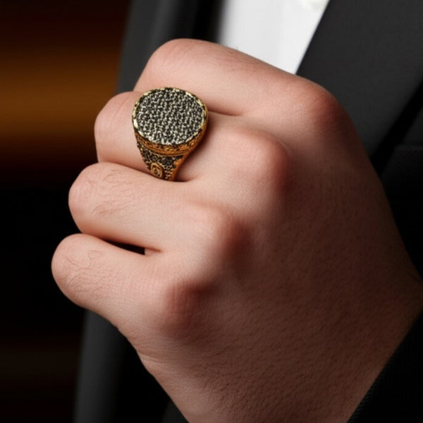 Royal Series - RAVEN CROWN RING - Pure Stainless Steel Men’s Gold-Plated Ring – Statement Luxury Jewelry (Size : -17-20-22-24-27)