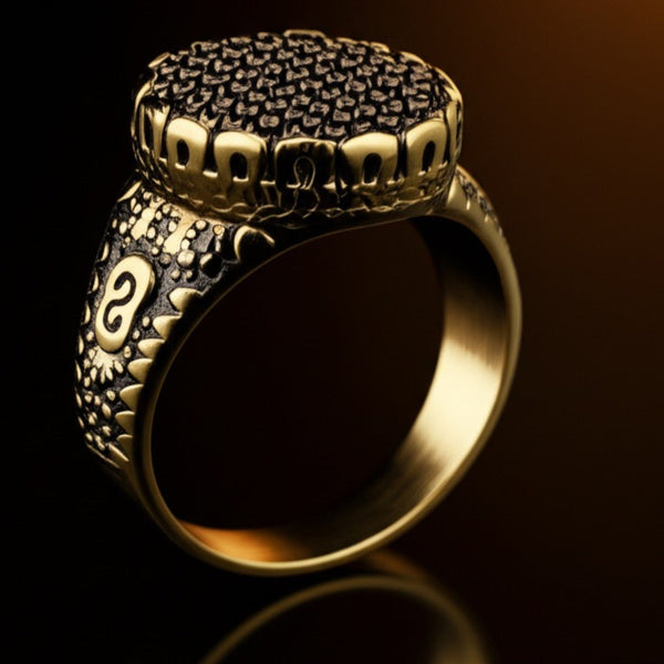 Royal Series - RAVEN CROWN RING - Pure Stainless Steel Men’s Gold-Plated Ring – Statement Luxury Jewelry (Size : -17-20-22-24-27)