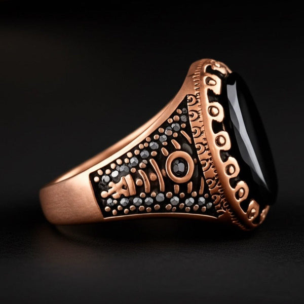 Royal Series - RAVIK RING - Pure Stainless Steel Men’s Rose Gold-Plated Black Stone Ring – Statement Luxury Jewelry (Size : 18-19-21-22-24-26)