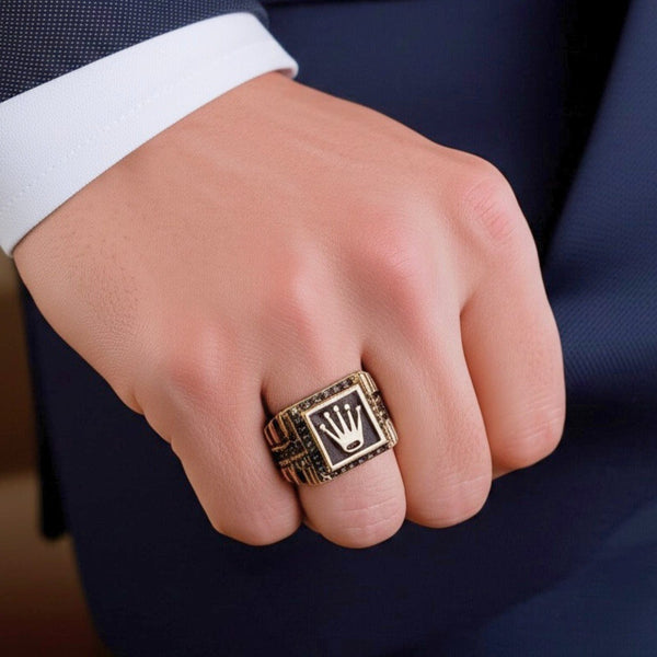 Royal Series - REGAL EMBER RING - Pure Stainless Steel Men’s Rose Gold-Plated Ring – Statement Luxury Jewelry (Size : 16-19-21-24)