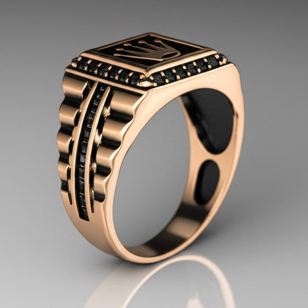 Royal Series - REGAL EMBER RING - Pure Stainless Steel Men’s Rose Gold-Plated Ring – Statement Luxury Jewelry (Size : 16-19-21-24)