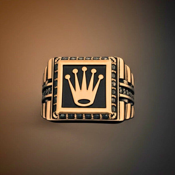 Royal Series - REGAL EMBER RING - Pure Stainless Steel Men’s Rose Gold-Plated Ring – Statement Luxury Jewelry (Size : 16-19-21-24)