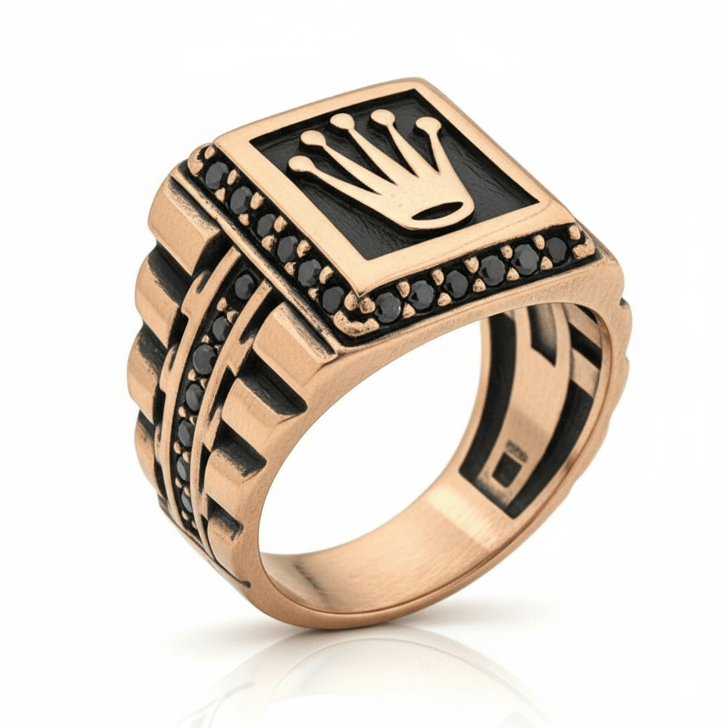 THE MEN THING Rings Royal Series - REGAL EMBER RING - Pure Stainless Steel Men’s Rose Gold-Plated Ring – Statement Luxury Jewelry (Size : 16-19-21-24)