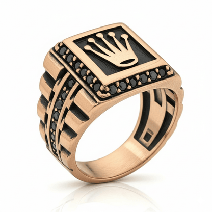 THE MEN THING Rings Royal Series - REGAL EMBER RING - Pure Stainless Steel Men’s Rose Gold-Plated Ring – Statement Luxury Jewelry (Size : 16-19-21-24)