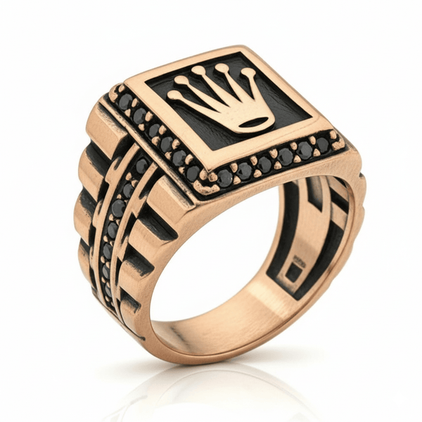 Royal Series - REGAL EMBER RING - Pure Stainless Steel Men’s Rose Gold-Plated Ring – Statement Luxury Jewelry (Size : 16-19-21-24)