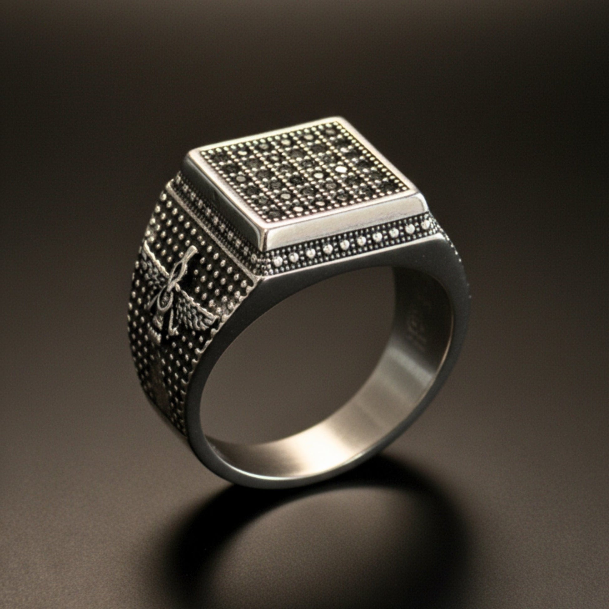 THE MEN THING Rings Royal Series - REGAL GUARDIAN RING - Pure Stainless Steel Men’s Silver-Plated Ring – Statement Luxury Jewelry (Size : 16-17-21-23-24-26)