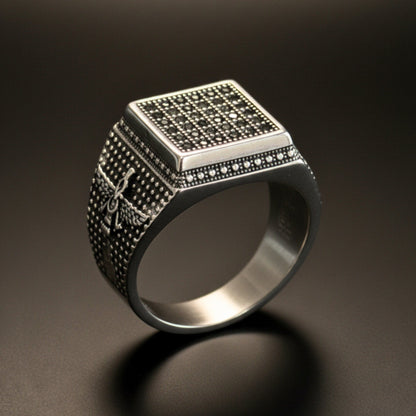 THE MEN THING Rings Royal Series - REGAL GUARDIAN RING - Pure Stainless Steel Men’s Silver-Plated Ring – Statement Luxury Jewelry (Size : 16-17-21-23-24-26)