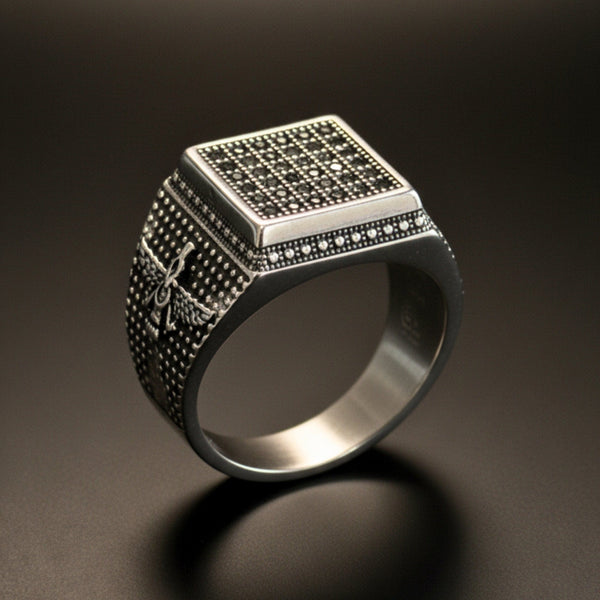 Royal Series - REGAL GUARDIAN RING - Pure Stainless Steel Men’s Silver-Plated Ring – Statement Luxury Jewelry (Size : 16-17-21-23-24-26)