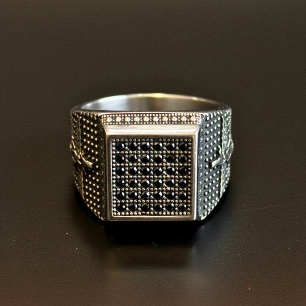 Royal Series - REGAL GUARDIAN RING - Pure Stainless Steel Men’s Silver-Plated Ring – Statement Luxury Jewelry (Size : 16-17-21-23-24-26)