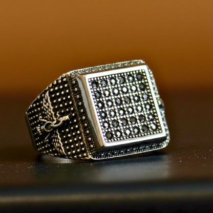 THE MEN THING Rings Royal Series - REGAL GUARDIAN RING - Pure Stainless Steel Men’s Silver-Plated Ring – Statement Luxury Jewelry (Size : 16-17-21-23-24-26)