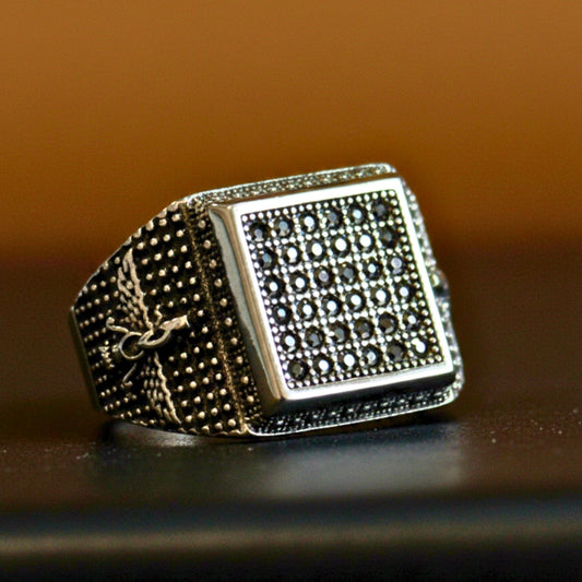 THE MEN THING Rings Royal Series - REGAL GUARDIAN RING - Pure Stainless Steel Men’s Silver-Plated Ring – Statement Luxury Jewelry (Size : 16-17-21-23-24-26)