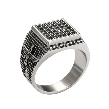 THE MEN THING Rings Royal Series - REGAL GUARDIAN RING - Pure Stainless Steel Men’s Silver-Plated Ring – Statement Luxury Jewelry (Size : 16-17-21-23-24-26)