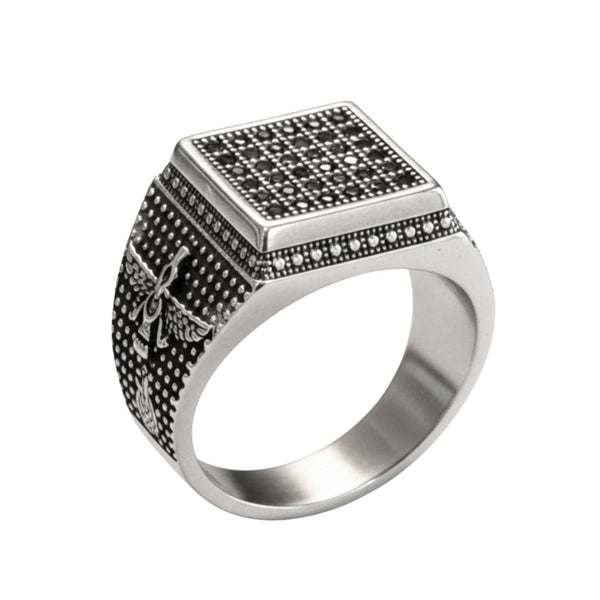 Royal Series - REGAL GUARDIAN RING - Pure Stainless Steel Men’s Silver-Plated Ring – Statement Luxury Jewelry (Size : 16-17-21-23-24-26)