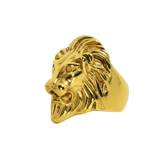 THE MEN THING Rings Royal Series - REGAL LION KING RING - Pure Stainless Steel Men’s Gold-Plated Ring – Statement Luxury Jewelry (Size :16-18-20-24-25-26-27-30-31 )