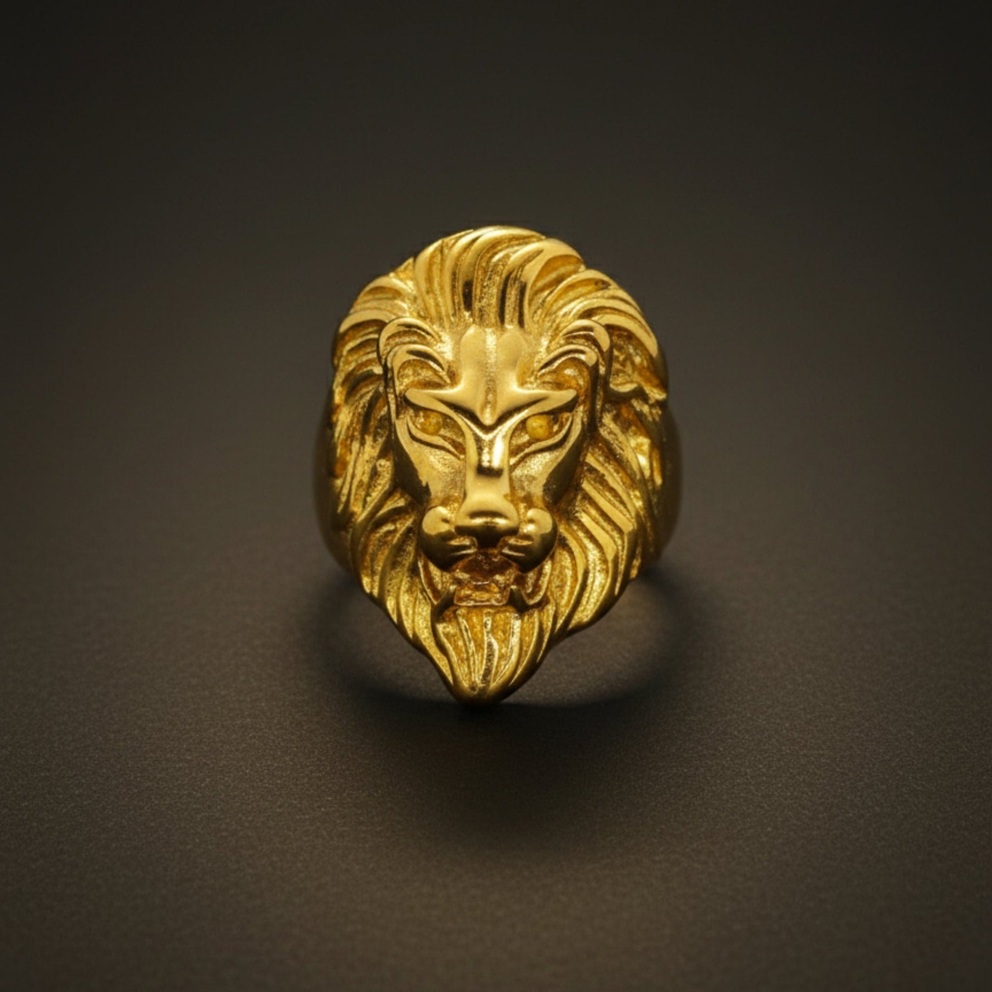 THE MEN THING Rings Royal Series - REGAL LION KING RING - Pure Stainless Steel Men’s Gold-Plated Ring – Statement Luxury Jewelry (Size :16-18-20-24-25-26-27-30-31 )