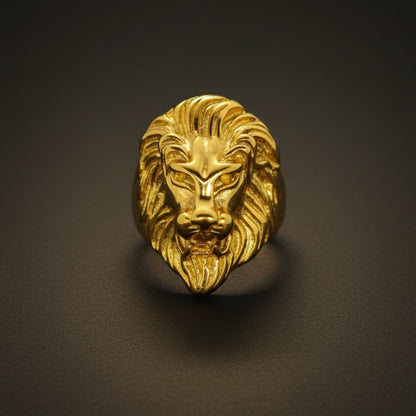 THE MEN THING Rings Royal Series - REGAL LION KING RING - Pure Stainless Steel Men’s Gold-Plated Ring – Statement Luxury Jewelry (Size :16-18-20-24-25-26-27-30-31 )