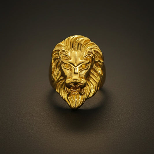 THE MEN THING Rings Royal Series - REGAL LION KING RING - Pure Stainless Steel Men’s Gold-Plated Ring – Statement Luxury Jewelry (Size :16-18-20-24-25-26-27-30-31 )