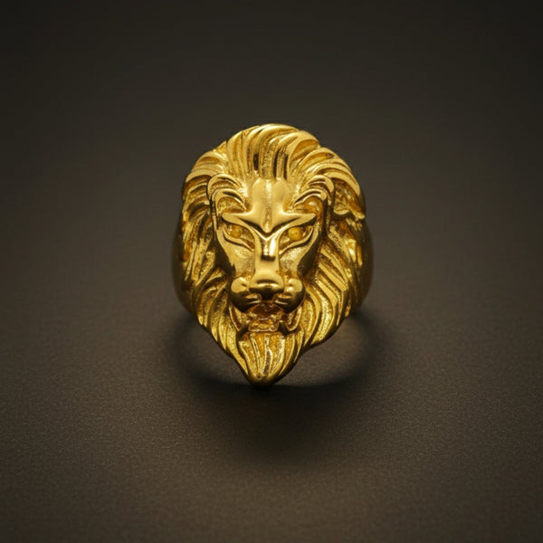 Royal Series - REGAL LION KING RING - Pure Stainless Steel Men’s Gold-Plated Ring – Statement Luxury Jewelry (Size :16-18-20-24-25-26-27-30-31 )