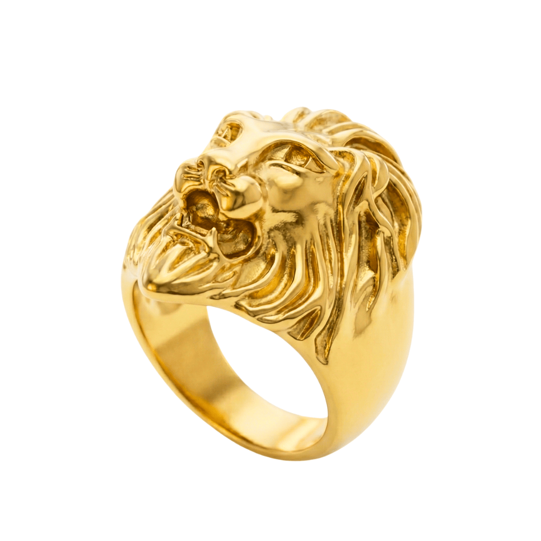 THE MEN THING Rings Royal Series - REGAL LION KING RING - Pure Stainless Steel Men’s Gold-Plated Ring – Statement Luxury Jewelry (Size :16-18-20-24-25-26-27-30-31 )