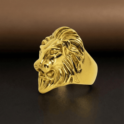 THE MEN THING Rings Royal Series - REGAL LION KING RING - Pure Stainless Steel Men’s Gold-Plated Ring – Statement Luxury Jewelry (Size :16-18-20-24-25-26-27-30-31 )