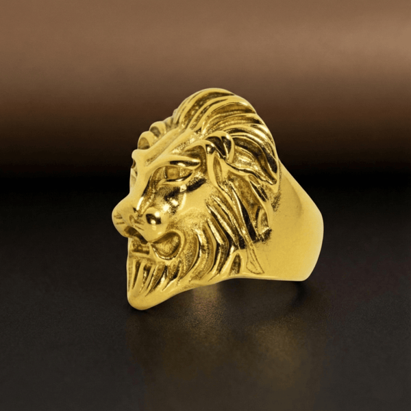 Royal Series - REGAL LION KING RING - Pure Stainless Steel Men’s Gold-Plated Ring – Statement Luxury Jewelry (Size :16-18-20-24-25-26-27-30-31 )