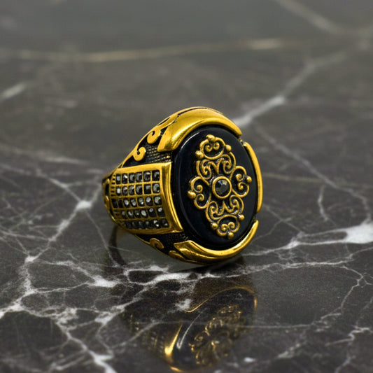 THE MEN THING Rings Royal Series - REGALIA MATRIX RING - Pure Stainless Steel Men’s Gold-Plated Ring – Statement Luxury Jewelry (Size : 16-17-20-21-26-27)