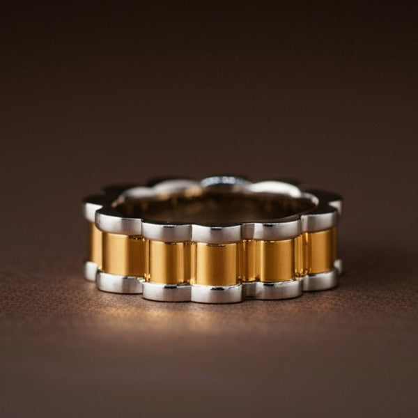 Royal Series - RIPPLE BAND RING - Pure Stainless Steel Men’s Steel-Gold-Plated Ring – Statement Luxury Jewelry (Size : 16-22-27)