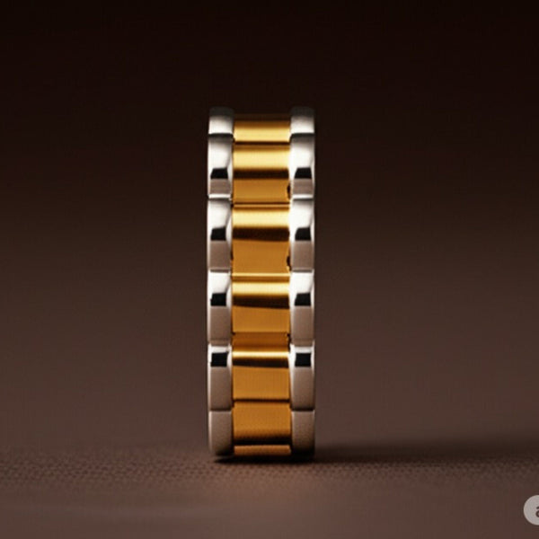 Royal Series - RIPPLE BAND RING - Pure Stainless Steel Men’s Steel-Gold-Plated Ring – Statement Luxury Jewelry (Size : 16-22-27)