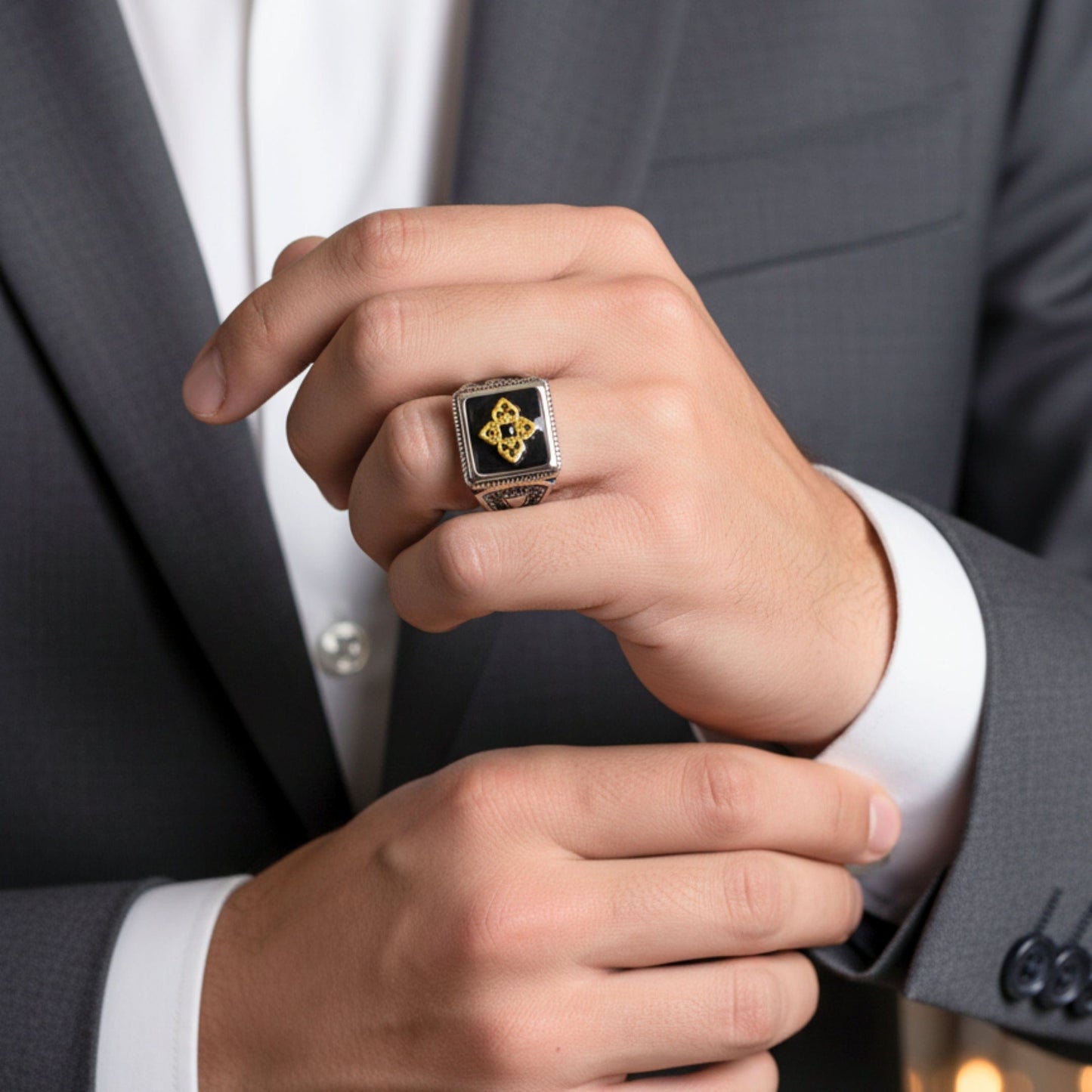 THE MEN THING Rings Royal Series - ROYAL AEGIS RING - Pure Stainless Steel Men’s Steel-Gold-Plated Ring – Statement Luxury Jewelry (Size : 16-17-21-22-23-24-26-27)