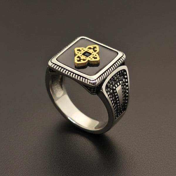 Royal Series - ROYAL AEGIS RING - Pure Stainless Steel Men’s Steel-Gold-Plated Ring – Statement Luxury Jewelry (Size : 16-17-21-22-23-24-26-27)