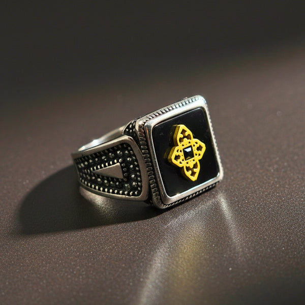 Royal Series - ROYAL AEGIS RING - Pure Stainless Steel Men’s Steel-Gold-Plated Ring – Statement Luxury Jewelry (Size : 16-17-21-22-23-24-26-27)