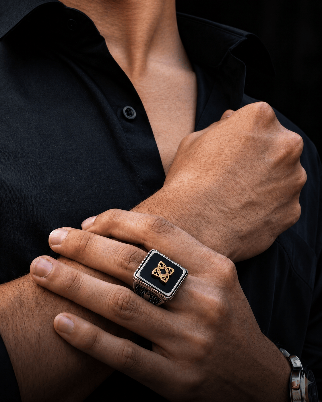 THE MEN THING Rings Royal Series - ROYAL AEGIS RING - Pure Stainless Steel Men’s Steel-Gold-Plated Ring – Statement Luxury Jewelry (Size : 16-17-21-22-23-24-26-27)
