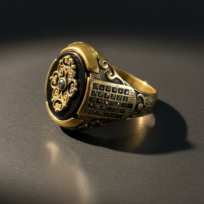 THE MEN THING Rings Royal Series - Royal Enigma RING - Pure Stainless Steel Men’s Gold-Plated Ring – Statement Luxury Jewelry (Size : 16-17-19-21-23-27)