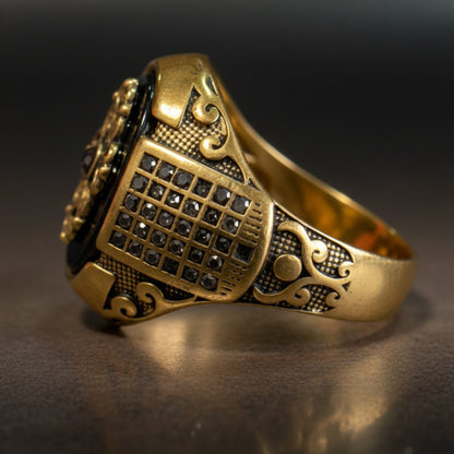 THE MEN THING Rings Royal Series - Royal Enigma RING - Pure Stainless Steel Men’s Gold-Plated Ring – Statement Luxury Jewelry (Size : 16-17-19-21-23-27)