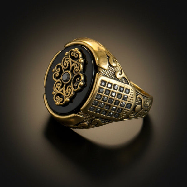 Royal Series - Royal Enigma RING - Pure Stainless Steel Men’s Gold-Plated Ring – Statement Luxury Jewelry (Size : 16-17-19-21-23-27)