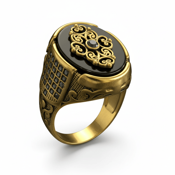 Royal Series - Royal Enigma RING - Pure Stainless Steel Men’s Gold-Plated Ring – Statement Luxury Jewelry (Size : 16-17-19-21-23-27)