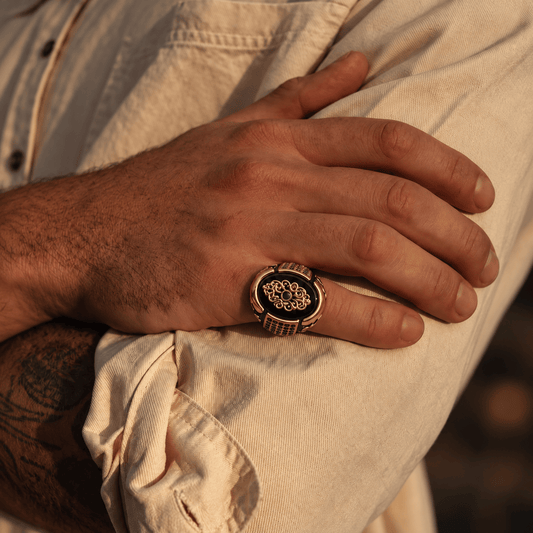 THE MEN THING Rings Royal Series - Royal Enigma RING - Pure Stainless Steel Men’s Gold-Plated Ring – Statement Luxury Jewelry (Size : 16-17-19-21-23-27)