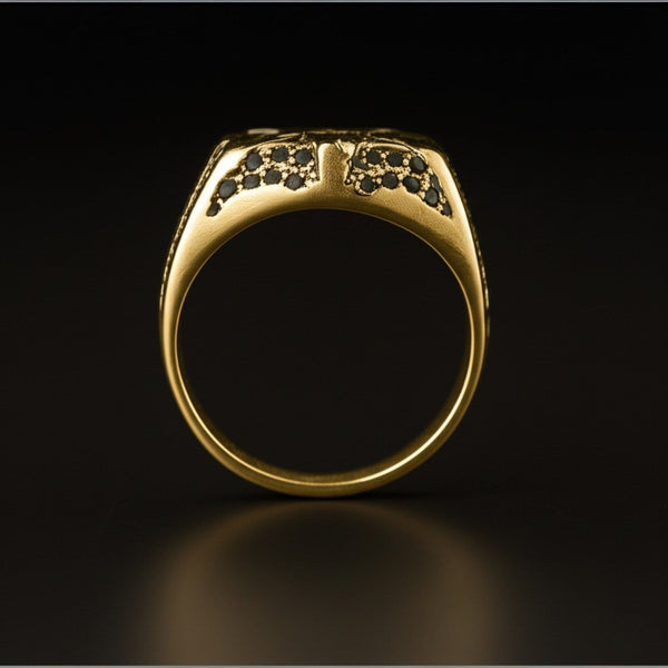 Royal Series - RUNIC ECLIPSE RING - Pure Stainless Steel Men’s Gold-Plated Ring – Statement Luxury Jewelry (Size : 19-22-24)